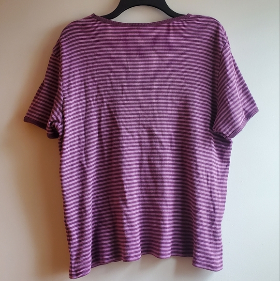 L.L. Bean Women's Purple Striped Short Sleeve Shirt - Picture 6 of 6